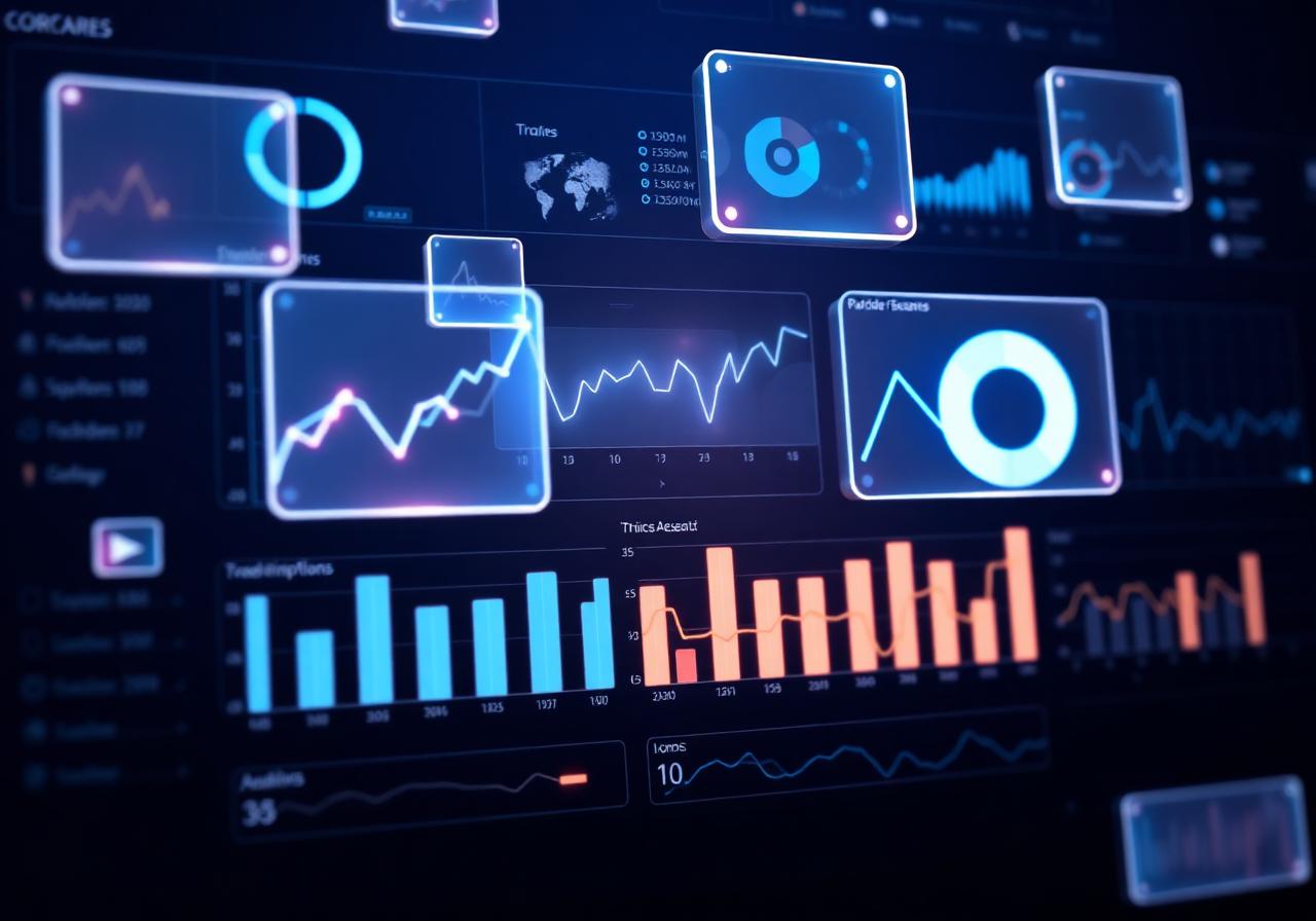 Analytics dashboard with glowing charts and KPIs